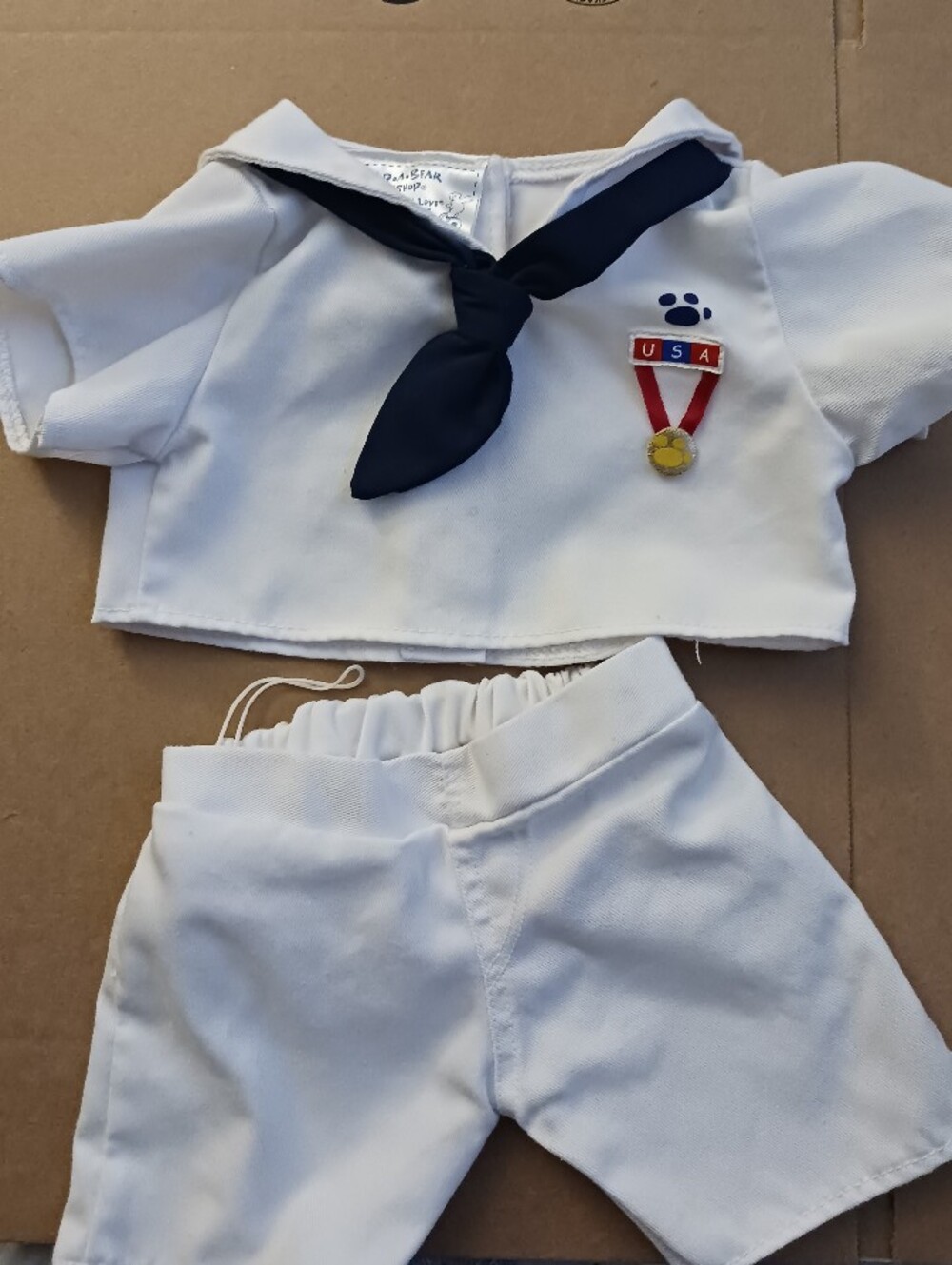 BUILD-A-BEAR 2 Piece Sailor Naval Uniform White,  Very Good Condition